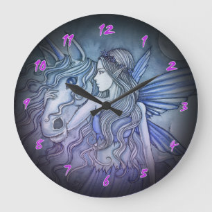 Horloge pourpre et bleue de fée et de licorne