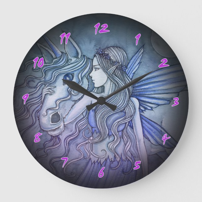Horloge pourpre et bleue de fée et de licorne (Recto)