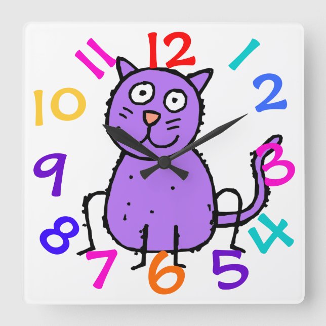 Horloge pourpre mignonne de conception de chat (Recto)