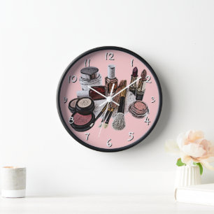 Horloge Produits de Maquillage du Salon de Beauté Rose Pas
