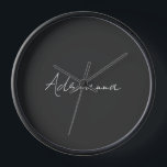 Horloge Professionnel noir ajouter votre nom écriture manu<br><div class="desc">Ce modèle peut être customisé pour répondre à toutes les occupations personnelles.</div>