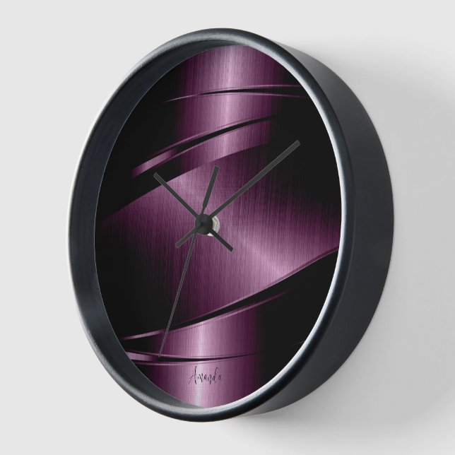 Horloge Profond Magenta Rouge Métallique Texture géométriq (Angle)