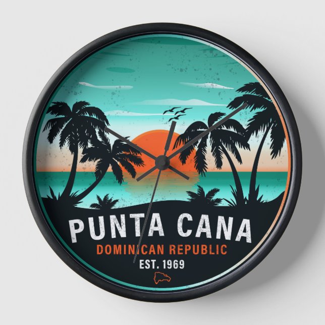 Horloge Punta Cana Dominicaine Retro Sunset Souvenir 80s (Recto)