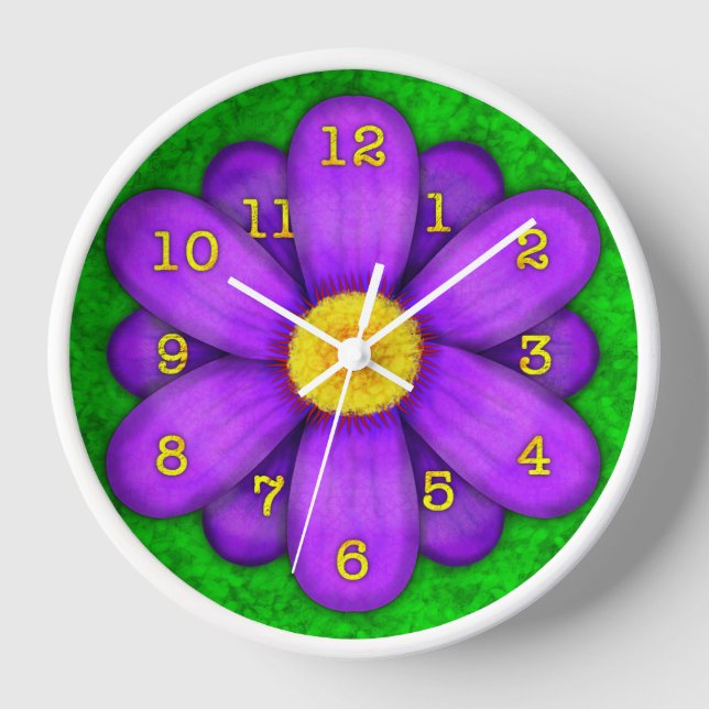 Horloge Purple Daisy Flower on Green Beautiful (Recto)