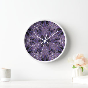 Horloge Purple Mandala Géométrique Florale Psychédélique T