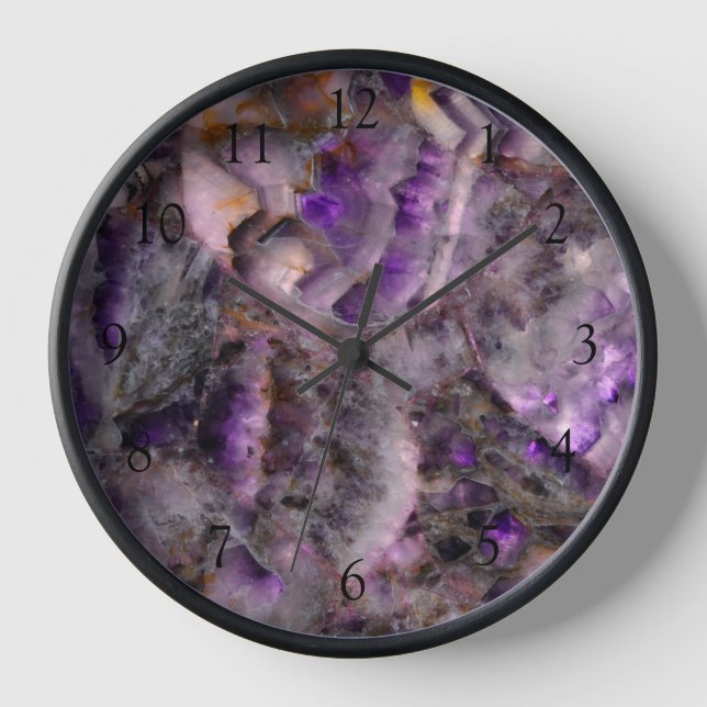 Horloge Quartz d'Améthyste violet Abstrait, granit violet (Recto)