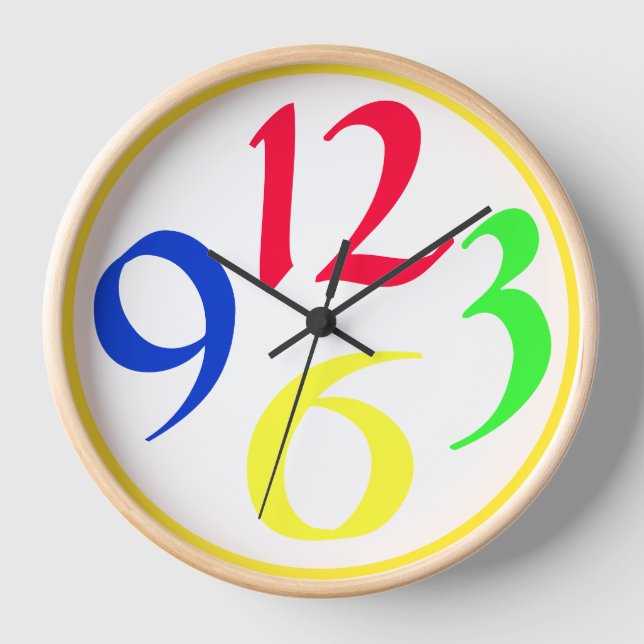 Horloge Quatre grands nombres de couleur, bordure jaune (Recto)