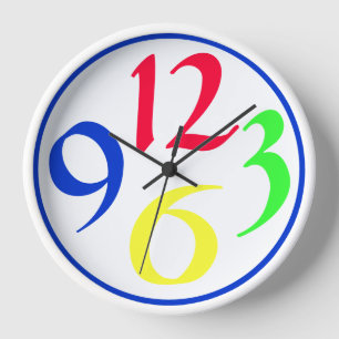 Horloge Quatre grands nombres de couleur, frontière bleue