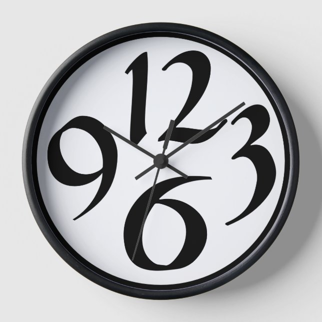 Horloge Quatre grands nombres noirs funky, blanc (Recto)