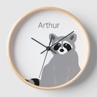 Horloge Raccoon minimaliste noir et blanc personnalisé