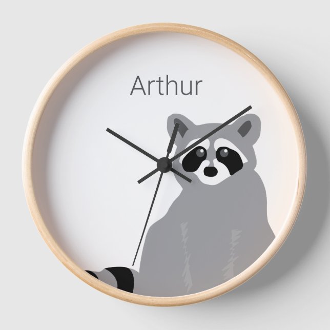 Horloge Raccoon minimaliste noir et blanc personnalisé (Recto)