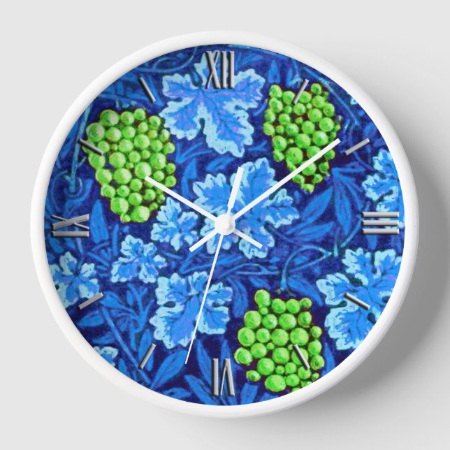 Horloge Raisin de William Morris, Bleu de Cobalt (Recto)
