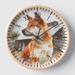 Horloge Red American Akita Chien Russe Portrait de ferme
