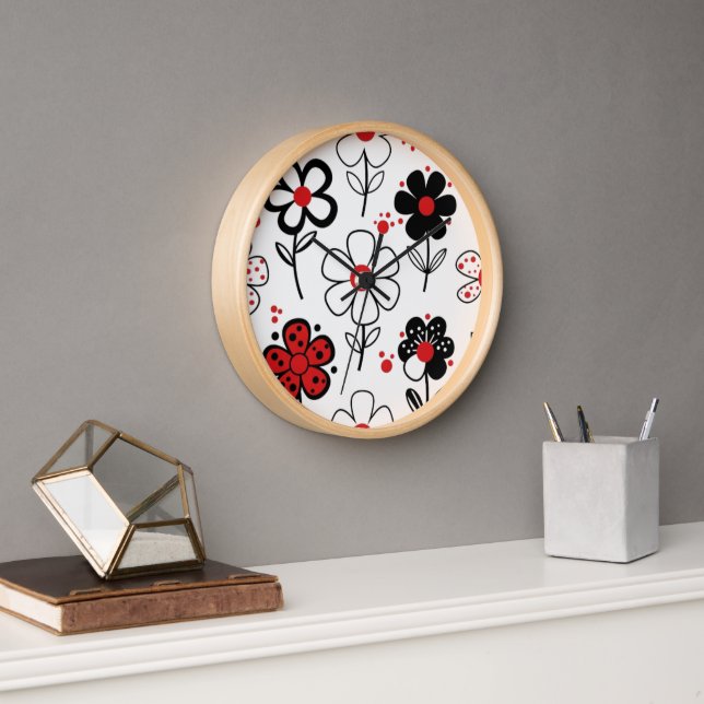 Horloge Red Black Floral Délice (Bureau)