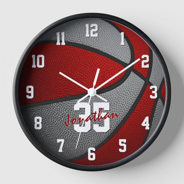 Horloge red gray boys girrball basketball personalized (Recto)