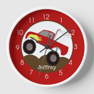 Horloge Red Monster Truck Boys' Nursery Kids Wall