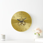 Horloge religieuse du 50e anniversaire du Mariage<br><div class="desc">Un design Digitalbcon Images Design avec une couleur dorée douce satinée et un thème de design religieux avec une variété d'images, de formes, de motifs, de styles et de polices personnalisées dans cette unique "Religious Golden 50th Mariage Anniversary" Round Wall Horloge. Ce design doré doux et satiné est livré avec...</div>