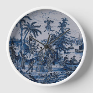 Horloge Repro Chinoiserie Delft Carrelage bleu et blanc