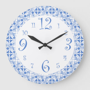 Horloge rétro amusante Cuisine bleue et blanche