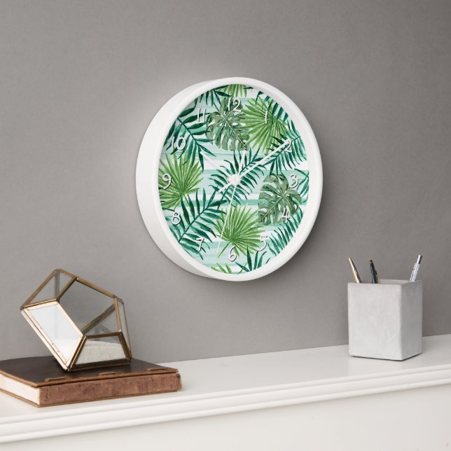 Horloge Retro Chic Palm Vert Feuille Aquarelle Art (Bureau)