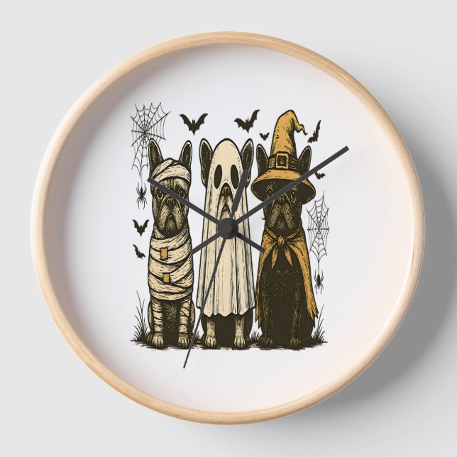 Horloge Retro Halloween Ghost French Bulldog Gothique Png (Recto)