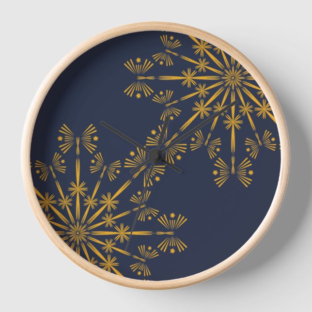 Horloge Retro Mandala Midnight Wood encadrée (Recto)