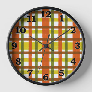 Horloge Rétro plaid de jaune les années 70 orange