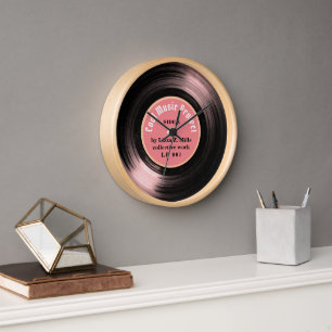 Horloge Retro Vinyl Record musique heure rose