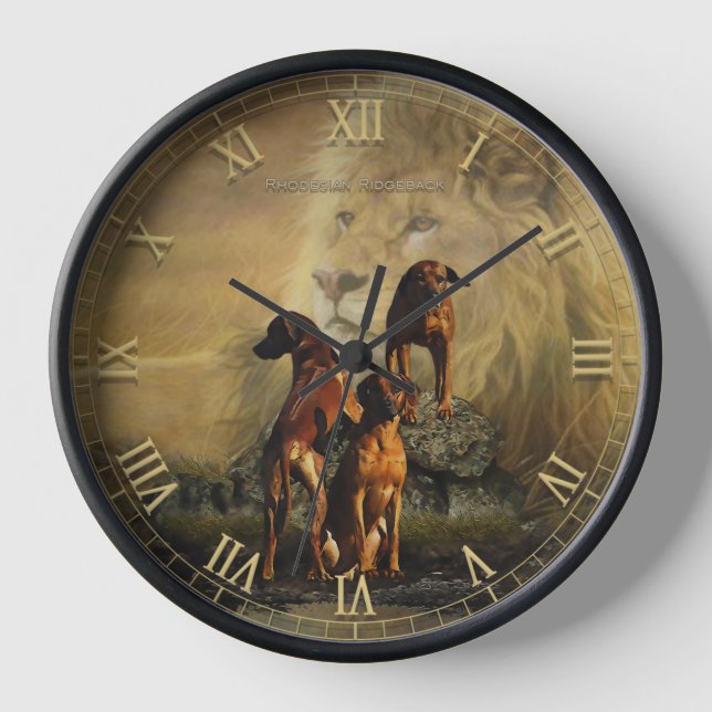 Horloge Rhodesian Ridgeback avec Lion (Recto)