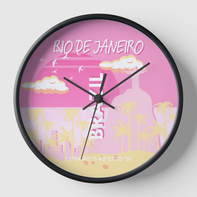 Horloge Rio de Janeiro Brésil Voyage Art rose illustration (Recto)