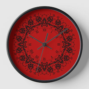 Horloge Romantique, Elégant Vintage Damask Red Goth