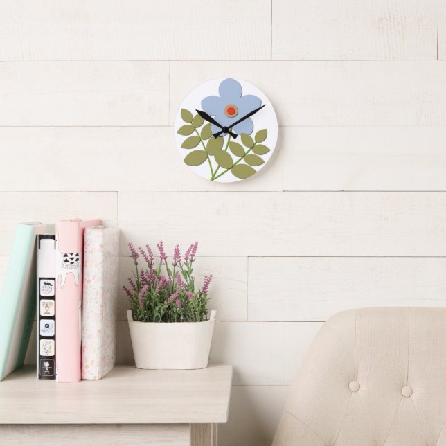 Horloge Ronde С simple fleur bleue (Salle de lecture)