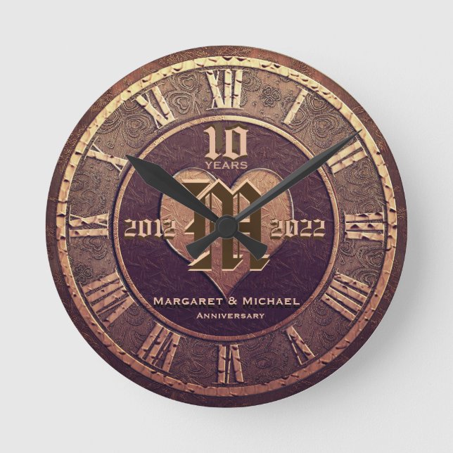 Horloge Ronde 10 ans Vintage de Mariage à regarder en cuivre Ann (Recto)