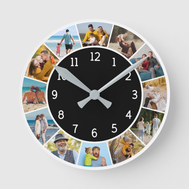Horloge Ronde 12 Collage photo Famille & Amis noir et blanc  (Recto)