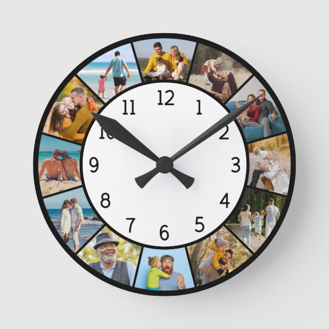 Horloge Ronde 12 Collage photo Famille et Amis Noir & Blanc (Recto)