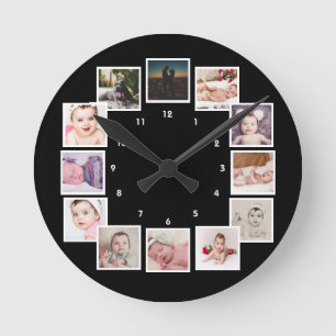 Horloge Ronde 12 Collage photo personnalisé