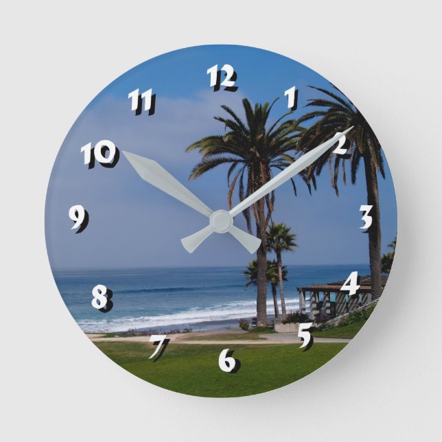 Horloge Ronde 12 Nombre de choix - Plage et Arbres-Horloge (Recto)