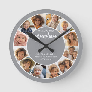 Horloge Ronde 12 Photo Collage Funky - Nous t'aimons Grand-mère