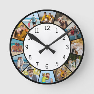 Horloge Ronde 12 Photo Collage noir et blanc Famille et amis