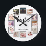 Horloge Ronde 12 Photo Collage Personalized Black White<br><div class="desc">12 Photo Collage Personalized Template Black and white wall clock ...  simply add your own photographis and text to this great wall clock ...  easy to personalize ...  customizable photo clotemplate from Ricaso - perfect gift-ideas</div>