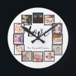 Horloge Ronde 12 Photo Collage Personalized Black White<br><div class="desc">12 Photo Collage Personnalisé Modèle noir et blanc horloge murale .. simplement ajouter vos propres photos et texte à cette grande horloge murale .. facile à personnaliser .. personnalisable horloge modèle photo de Ricaso - idéal cadeaux-idées</div>