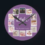 Horloge Ronde 12 Photo Collage Personalized Purple<br><div class="desc">12 Photo Collage Personalized Template purple wall clock ...  simply add your own photographis and text to this great wall clock ...  easy to personalize ...  customizable photo matriplate from Ricaso - perfect gift-ideas</div>