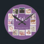 Horloge Ronde 12 Photo Collage Personalized Purple<br><div class="desc">12 Photo Collage Personalized Template purple wall clock ...  simply add your own photographis and text to this great wall clock ...  easy to personalize ...  customizable photo matriplate from Ricaso - perfect gift-ideas</div>