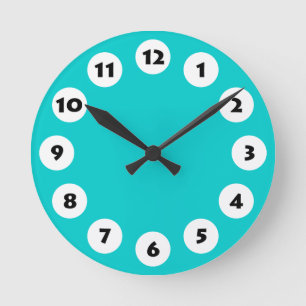 Horloge Ronde 12 spots - Black with White on Turquoise