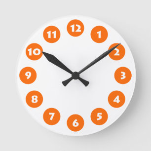 Horloge Ronde 12 Spots - Blanc avec orange sur blanc