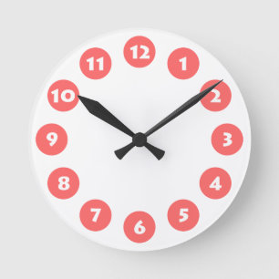 Horloge Ronde 12 Spots - Blanc avec rose tropicale sur blanc