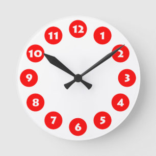 Horloge Ronde 12 Spots - Blanc avec Rouge sur Blanc