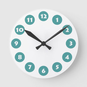 Horloge Ronde 12 Spots - Blanc avec Vert Océan sur Blanc