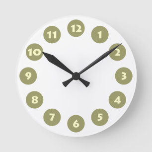 Horloge Ronde 12 Spots - Crème avec kaki sur blanc