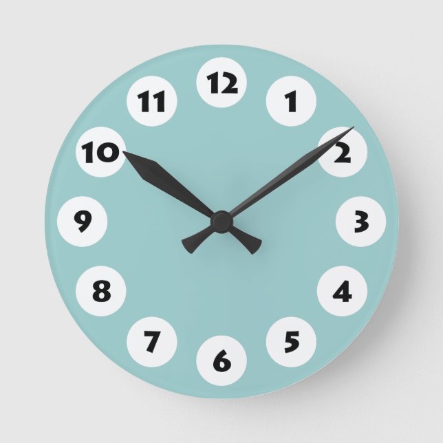 Horloge Ronde 12 Spots - Noir avec blanc sur bleu clair vert (Recto)